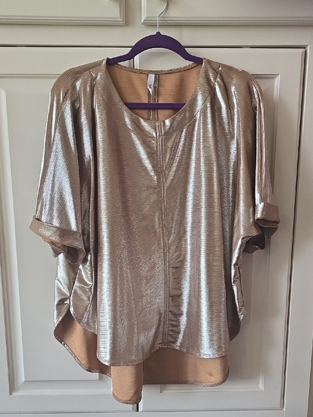 glam Metallic Gold Shimmery Dolman Sleeve Blouse